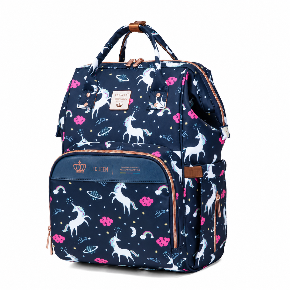 LEQUEEN Gen 8 Classic Diaper Backpack - Navy Unicorn Print