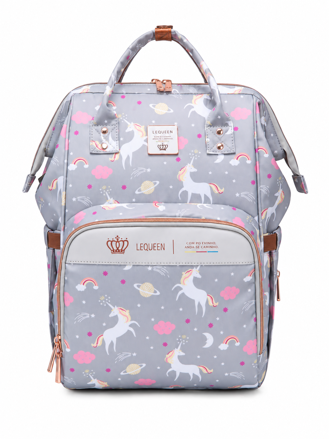 LEQUEEN Gen 8 Classic Diaper Backpack - Grey Unicorn Print