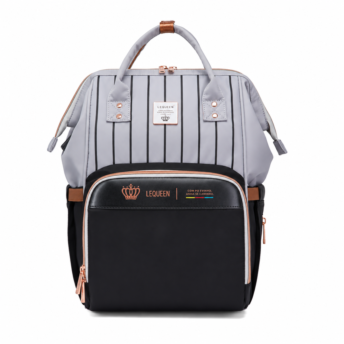 LEQUEEN Gen 8 Classic Diaper Backpack - Grey Pinstripe with Black Base
