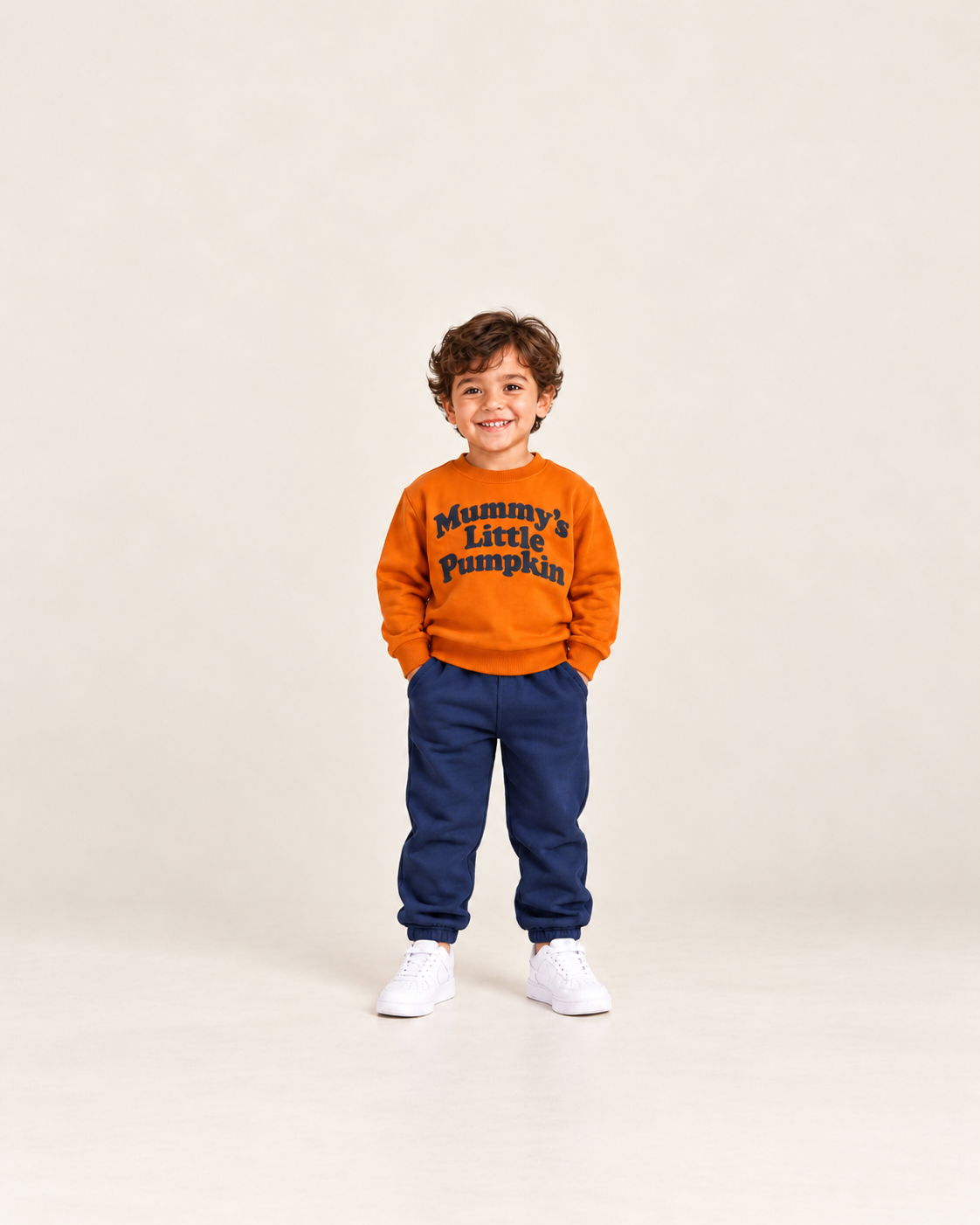 Boys' Mummy's Little Pumpkin Sweat Set - Orange & Navy