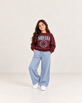 Girls' Band Smiley Sweat Set - Burgundy & Blue