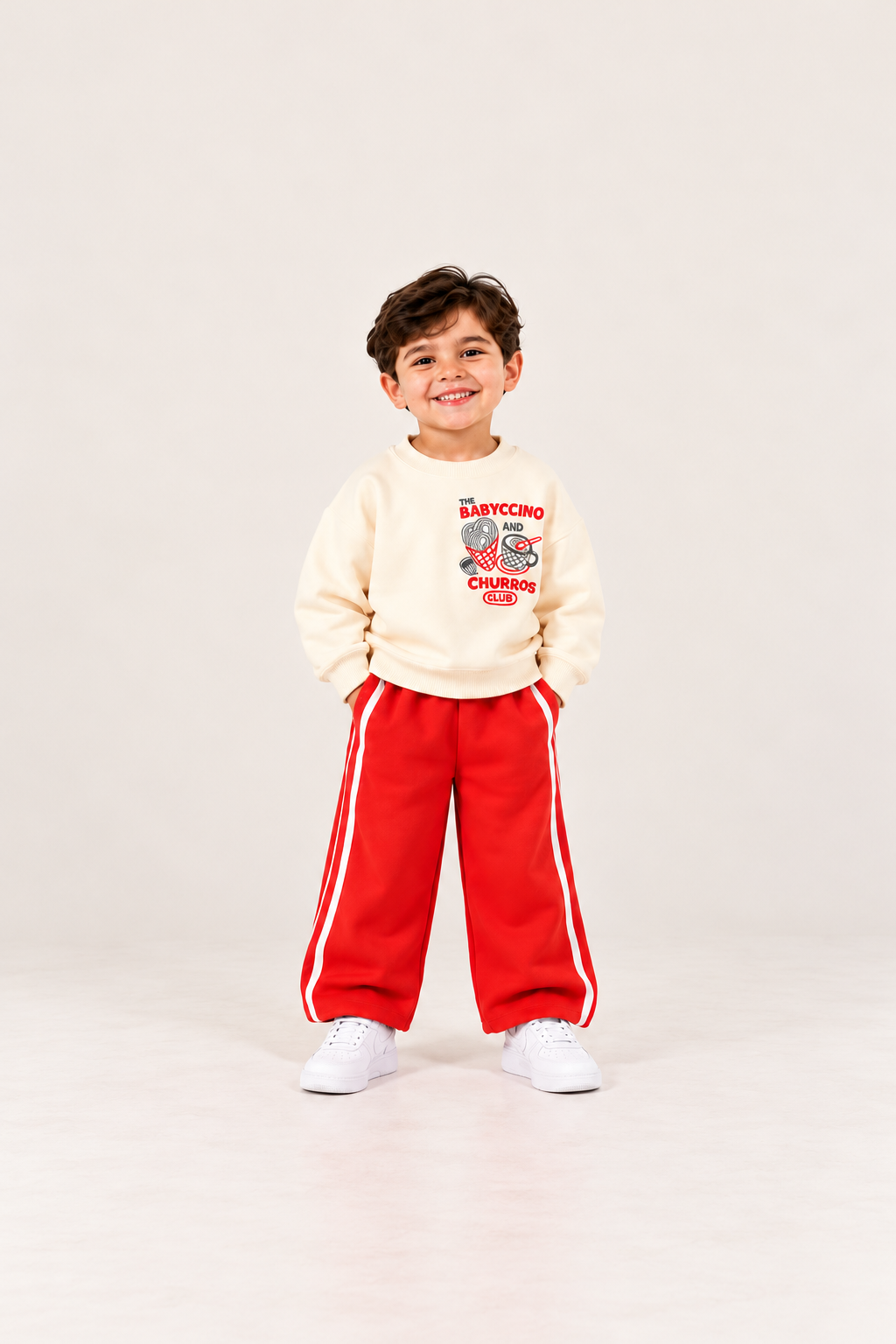 Boys' Babyccino Club Sweat Set - Cream & Red