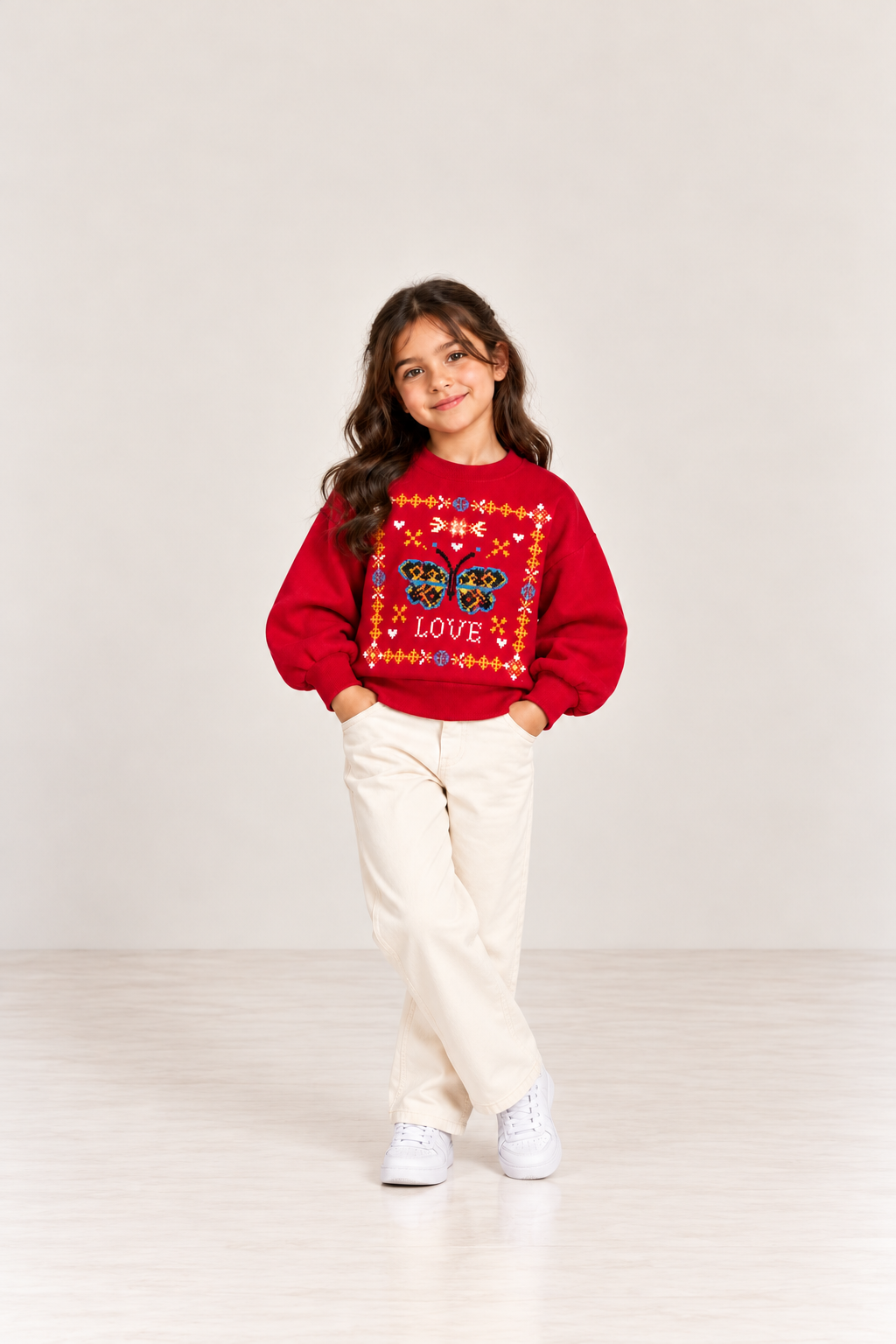 Girls' Butterfly Love Sweatshirt - Red