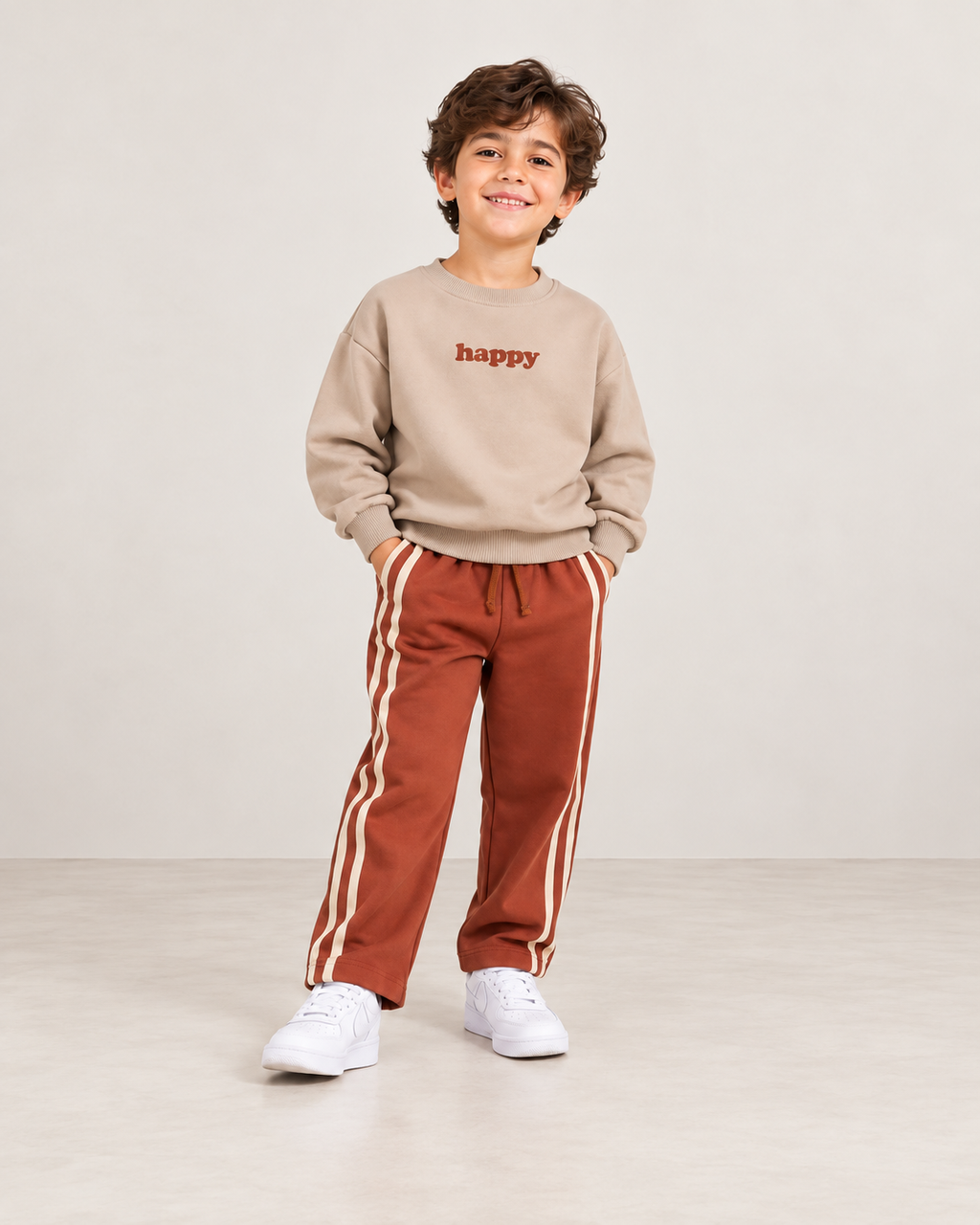 Kids' Happy Sweat Set with Striped Trousers