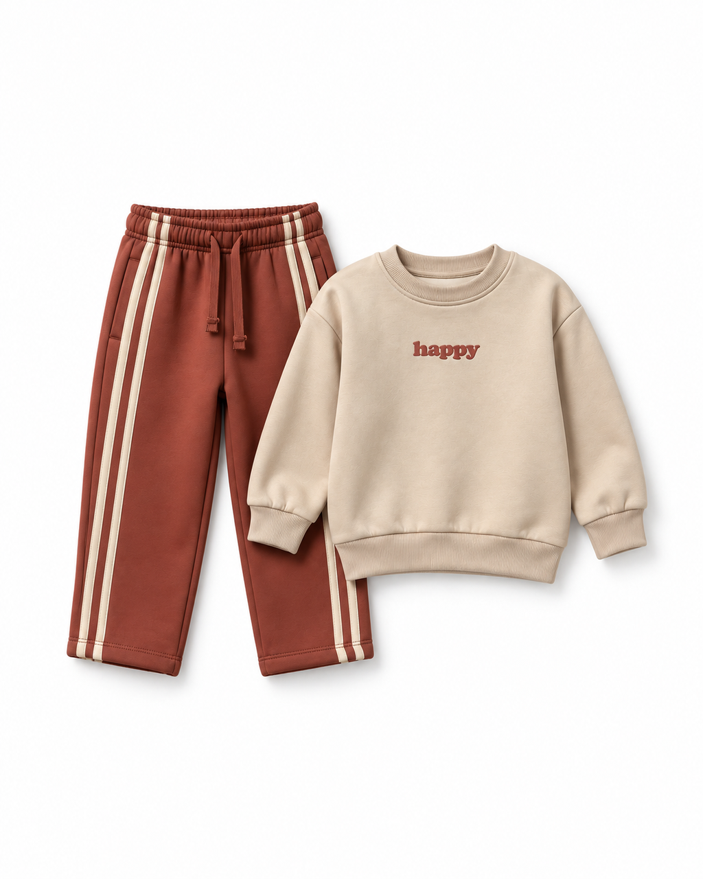 Kids' Happy Sweat Set with Striped Trousers