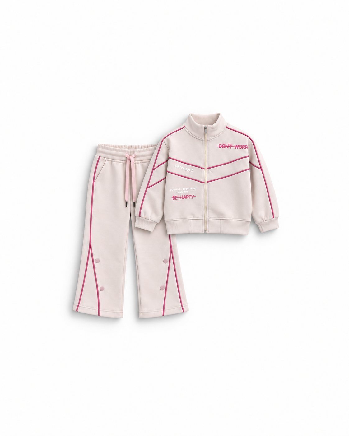 Girls' Zip Track Set with Snap Hem - Cream