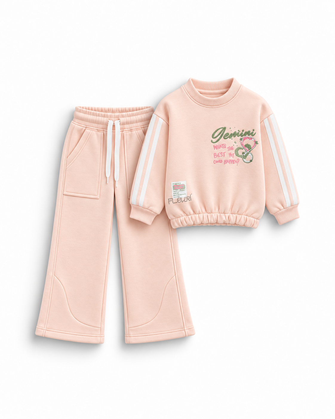 Girls' Gemini Taped-Sleeve Flared Set - Beige