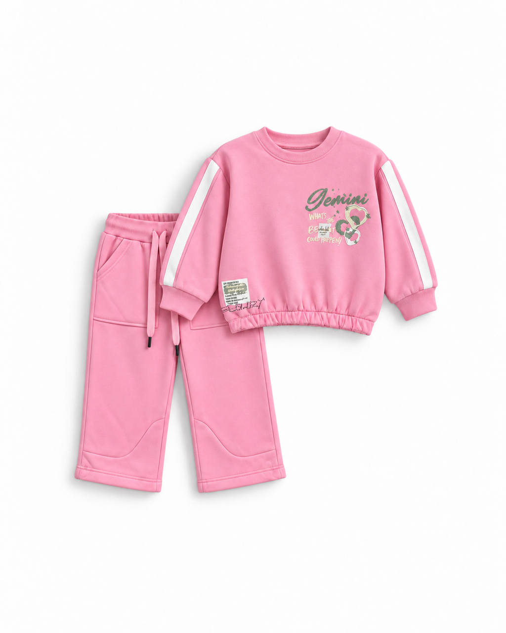 Girls' Gemini Taped-Sleeve Flared Set - Pink