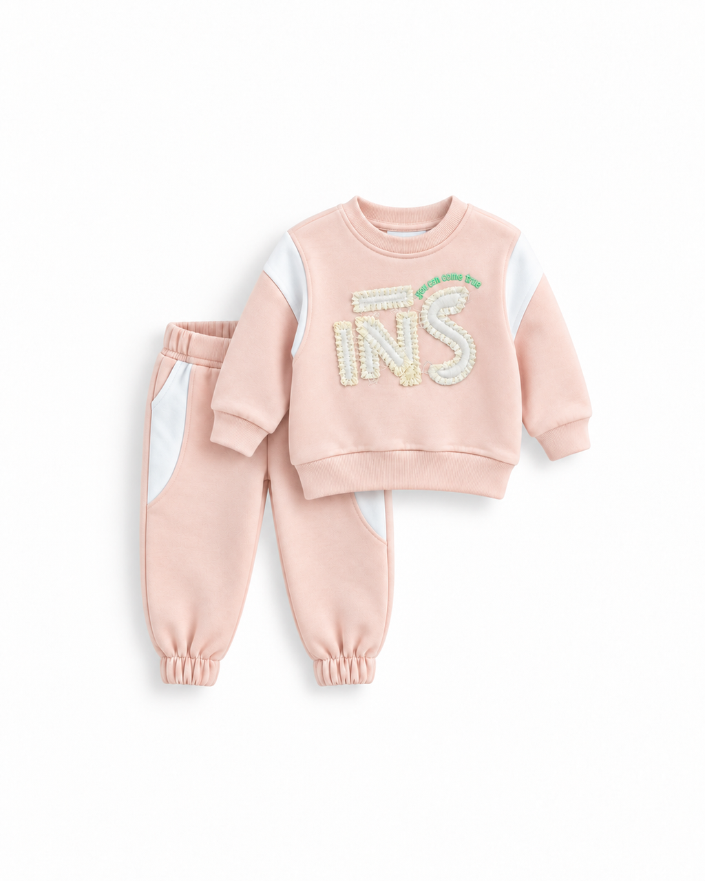 Girls' Chenille Letter Fleece Set - Pink