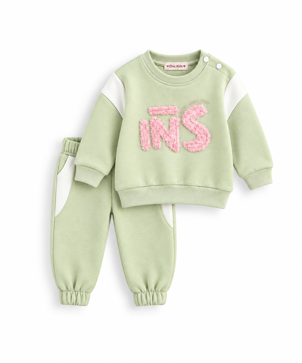 Girls' Chenille Letter Fleece Set - Sage