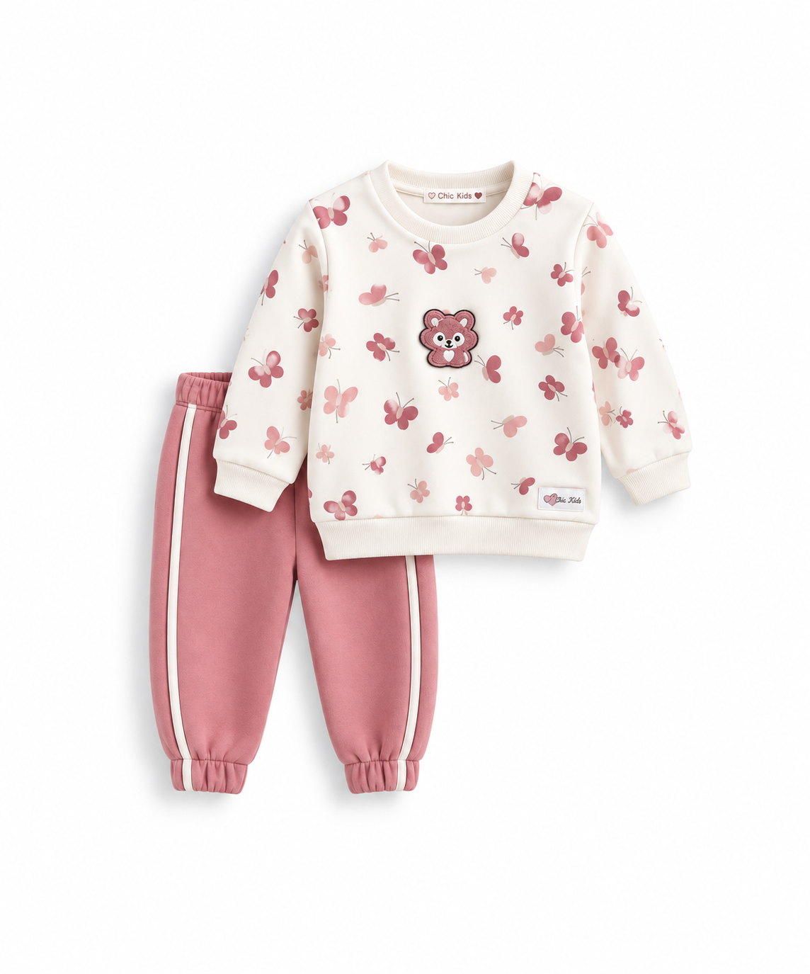 Girls' Butterfly & Teddy Fleece Set - Rose