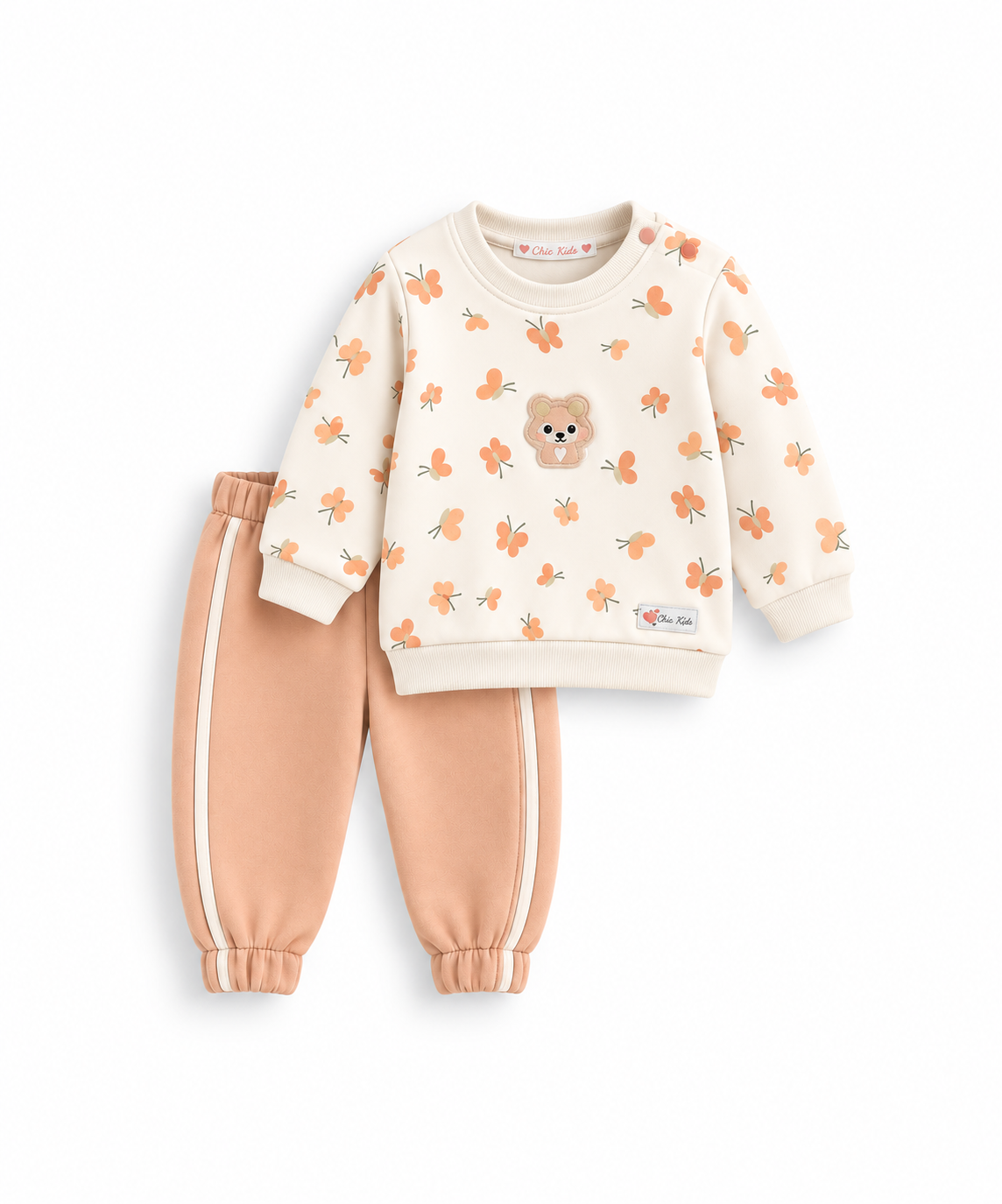 Girls' Butterfly & Teddy Fleece Set - Camel