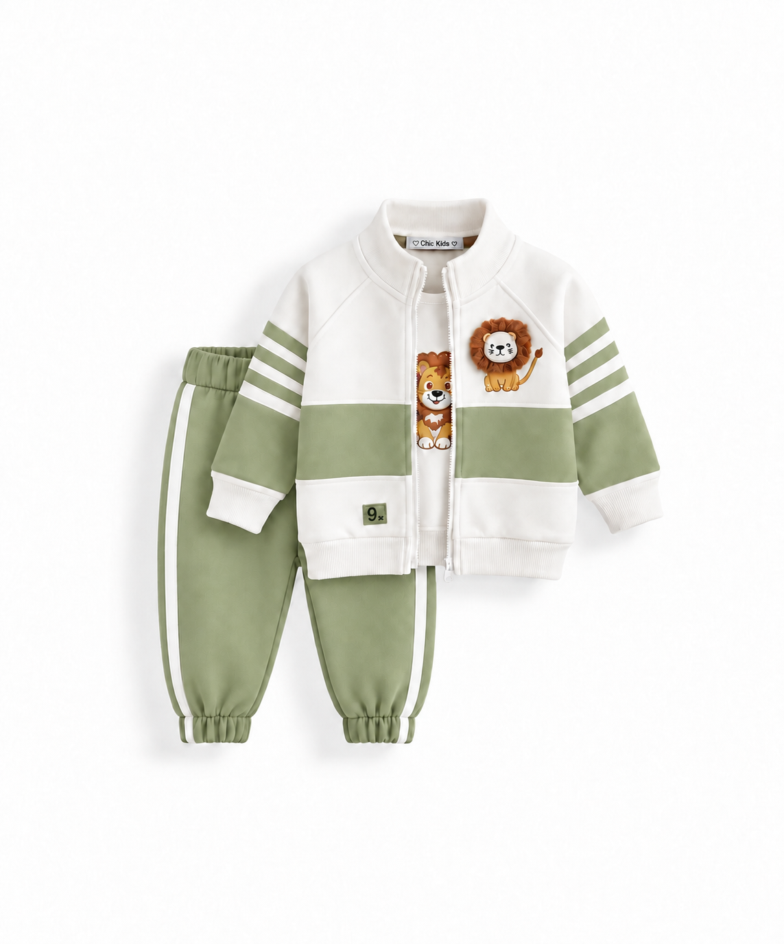 Boys' Lion & Tiger 3-Piece Fleece Tracksuit - Sage