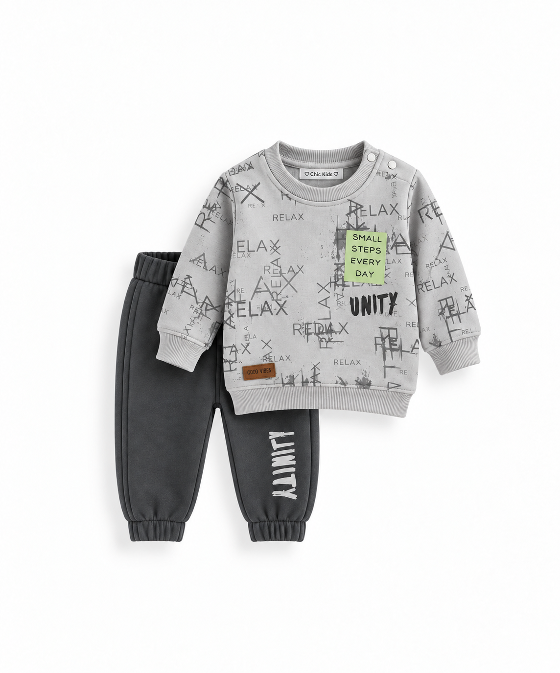 Boys' Relax Graffiti Fleece Set - Grey