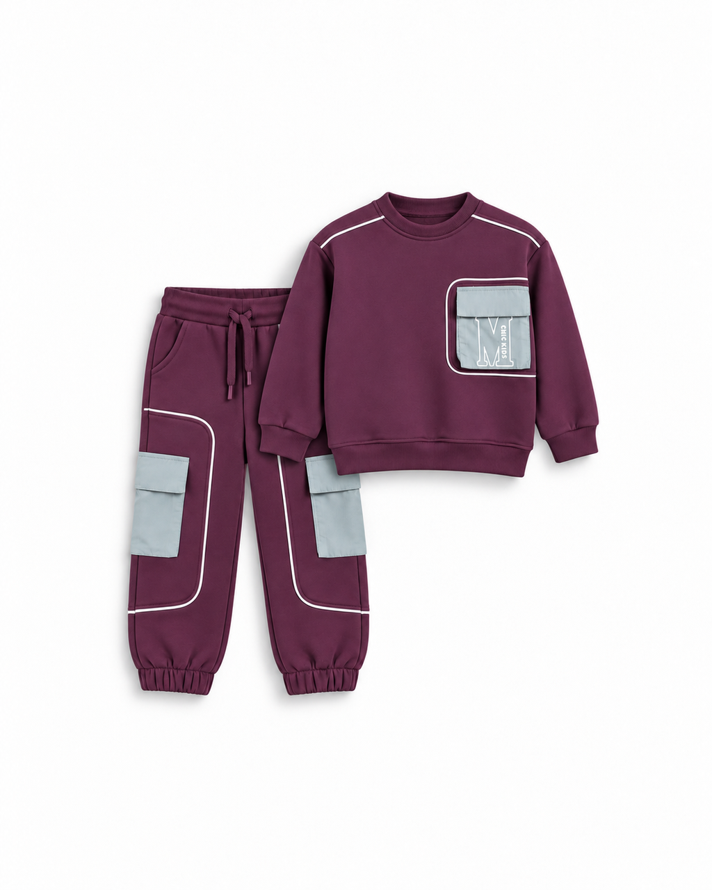 Boys' Piped Cargo Fleece Set - Plum