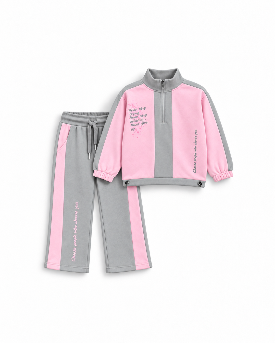 Girls' Half-Zip Colour-Block Flared Set - Grey