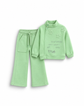 Girls' Embossed Flower Mock-Neck Flared Set - Green