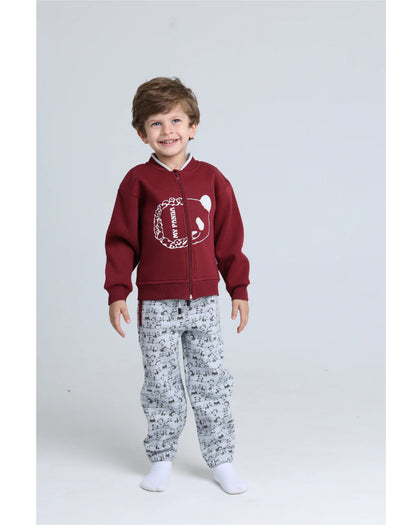 Round Printed Pajamas Set - Dark Red