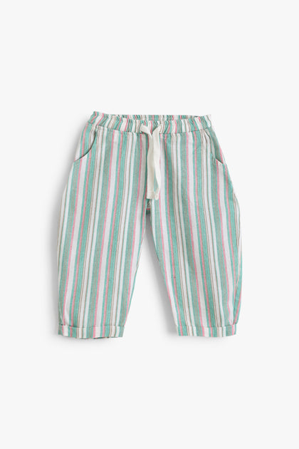 Striped Woven Cotton Baby Pants with Drawstring Waist