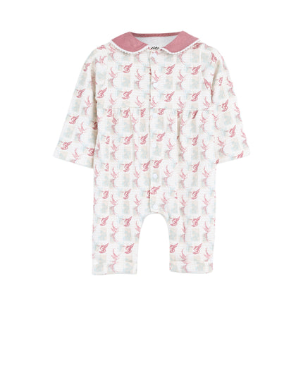 white printed lovely bird jumpsuit