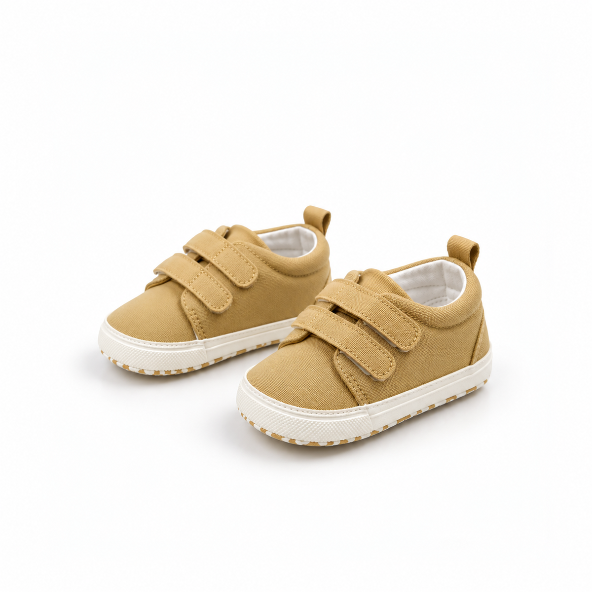Kids' White Canvas Velcro Sneakers - Beige