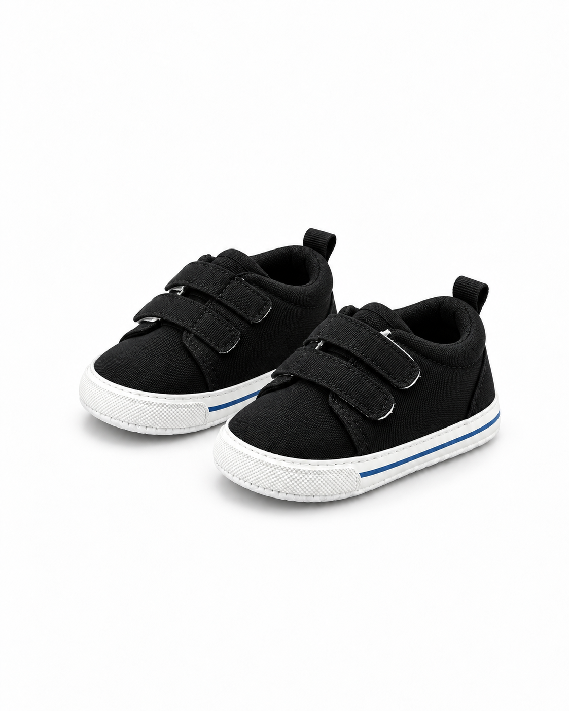 Kids' White Canvas Velcro Sneakers - Black