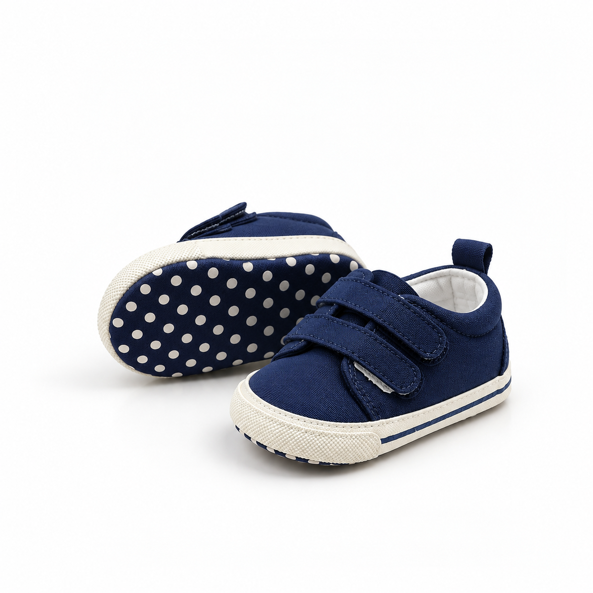 Kids' White Canvas Velcro Sneakers - Navy