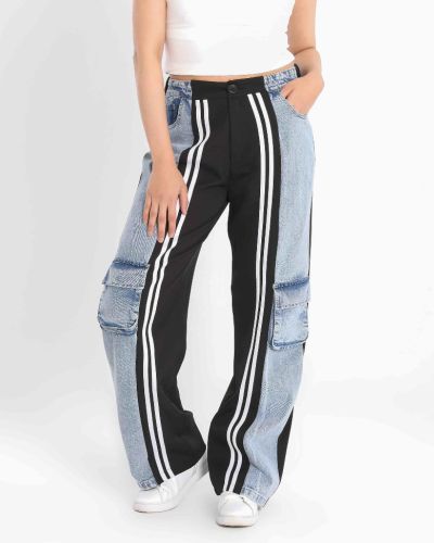 Women’s Streetwear Denim Dynamics Pants with Racing Stripes