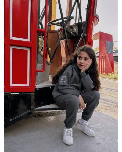 Kids hoodie set Grey with pink logo