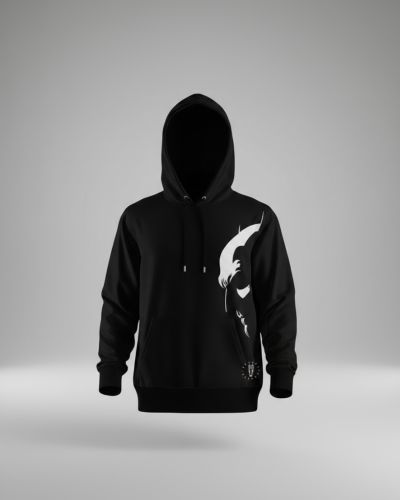 Black Graphic Hoodie with Side Print - White Abstract Jumper