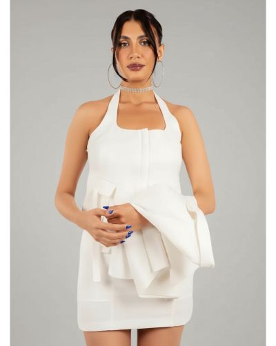 Halter Neck White Mini Dress