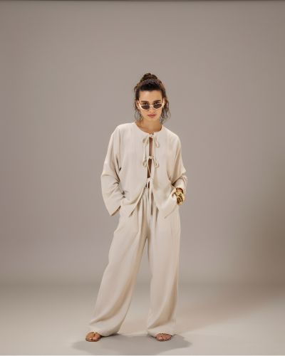 Pure Beige Linen Set For Women