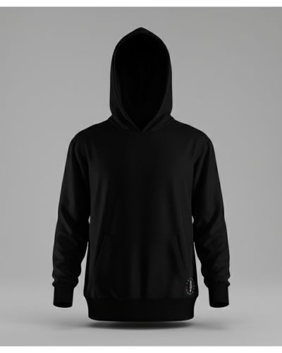 Men's Basic Black Hooded Sweatshirt - Essential Plain Pullover Hoodie