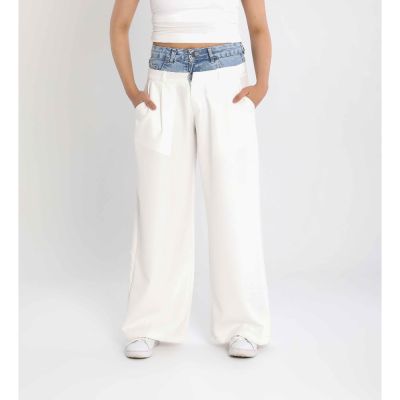 Women’s Wide-Leg Street Style Pants with Denim Waistband