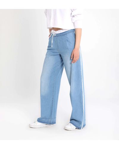Women’s Streetwear Striped Wide-Leg Denim Pants