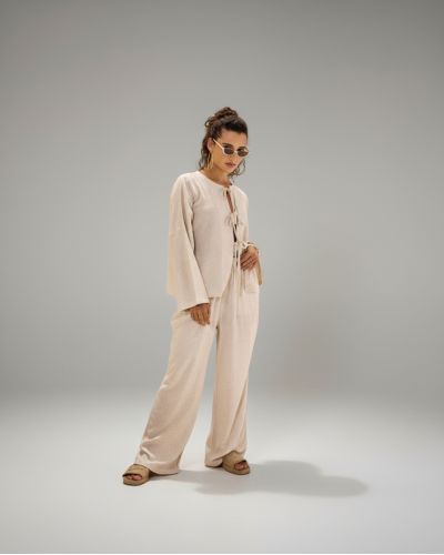 Pure Beige Linen Set For Women