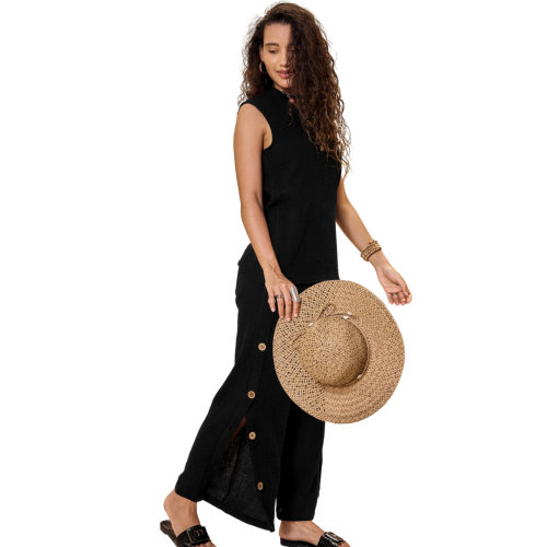 Double voile pure cotton set-Black-S