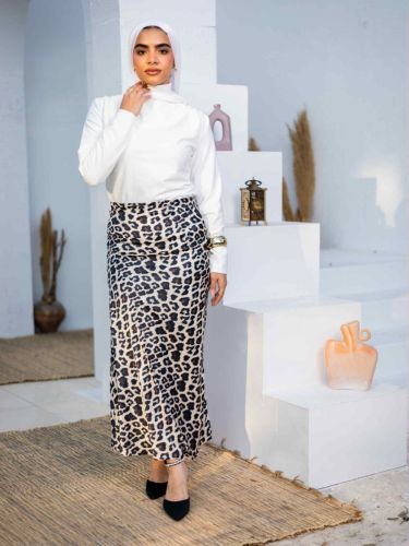 Leopard Satin Midi Skirt