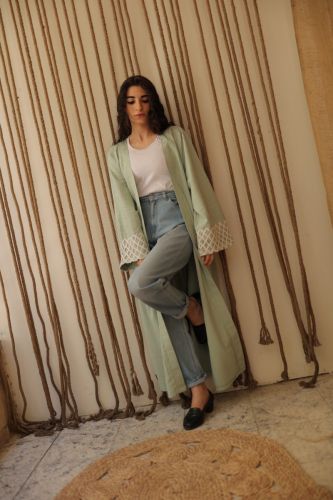 Hand-made Sleeve Crinkle Cardigan-Mint-One Size