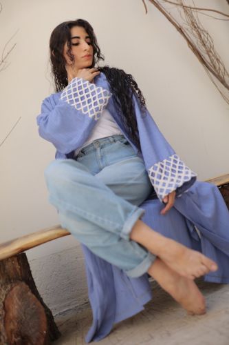 Hand-made Sleeve Crinkle Cardigan-baby blue-One Size