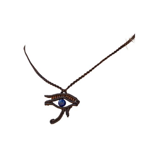 Horus eye lapis lazuli pattern macrame necklace.