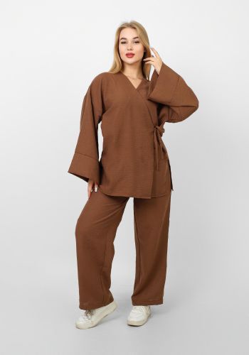 Women’s Linen Two-Piece Set with Lace-M