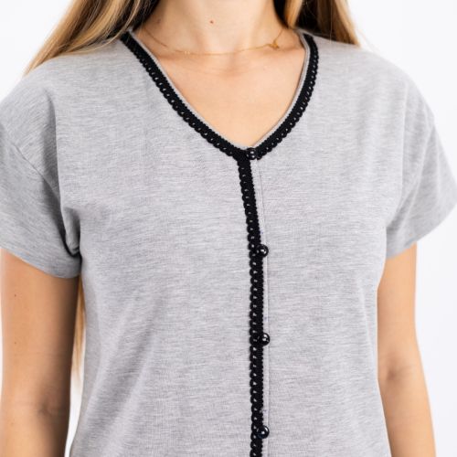 Soft Grey Cotton Buttoned Pajama Set – Short & Chic Comfort