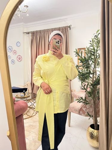 Drape wrap shirt in butter yellow