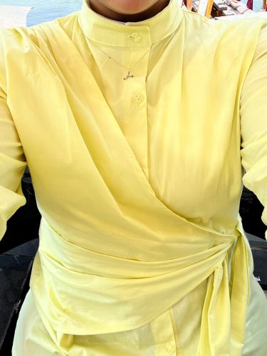 Drape wrap shirt in butter yellow