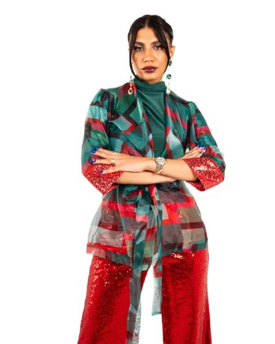 Green Organza Belted Jacket