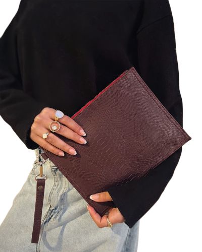  The Burgundy Croc Clutch 