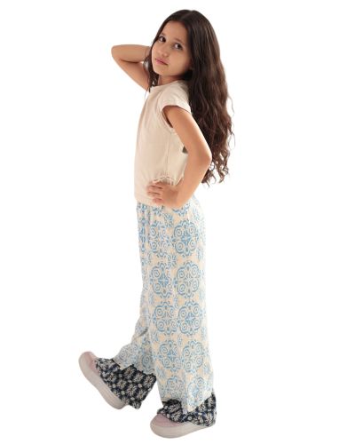 Pants viscose Beige and Blue-6 yrs