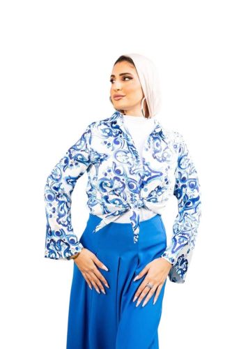 Floral Blue Blouse-Royal Blue-S