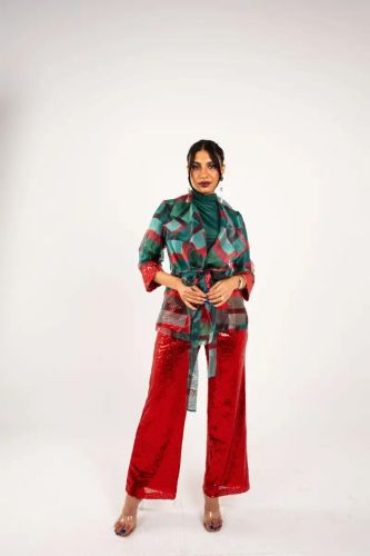 Red Sequin Pants-Red-S